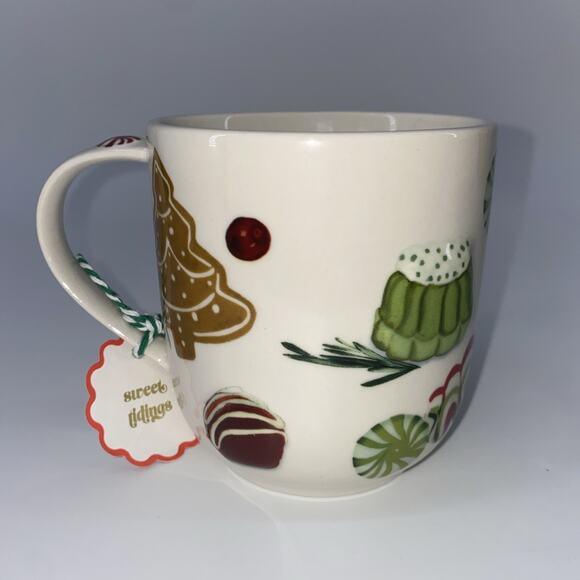 NWT Anthropologie Christmas Holifaye mug emboss candy/monogram initial W, 14.8oz - Picture 3 of 5